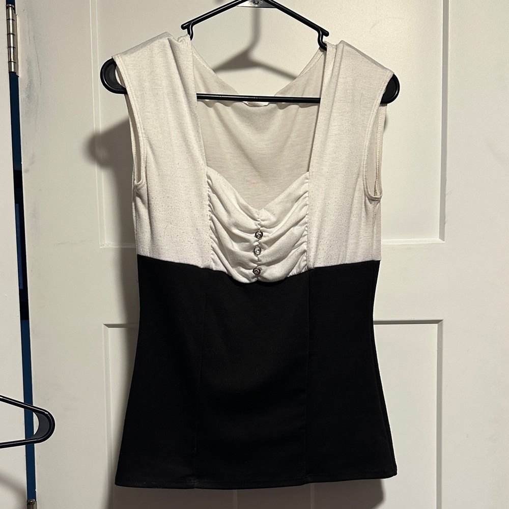 Body Central Black and White Ruched Tank Top